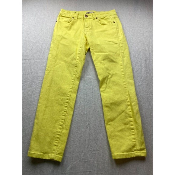CAbi Pants - CAbi Neon Yellow Womens Size 2 Stretch Denim Preppy Straight Leg Crop  Pants
